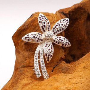 Napier Purple Crystal Stone Flower Silver Tone Vintage Brooch